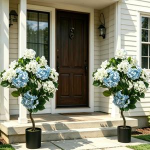 2 Pcs 3ft Artificial Hydrangea Trees for Outdoor UV Resistant Faux Hydrangea Artificial Flowers Topiary Trees Plant in Pot for Indoor Outdoor Porch Patio Garden Wedding Office Home Decor