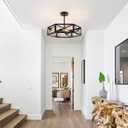 Black Semi Flush Mount Ceiling Lights, Sloped Dining Room Light Fixture Farmhouse Hexagon Chandelier, Kitchen Island Pendant Lighting Adjustable Height for Entryway Hallway Foyer