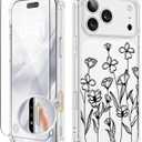 GVIEWIN for iPhone 17 Pro Max Case with Screen Protector, Upgraded [Full Camera Protection] [Non Yellowing] Floral Slim Shockproof Clear Women Phone Cover for iPhone 17 Pro Max 6.9" (Sketch/Black)