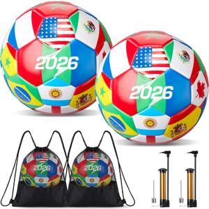 Tellingyou World Flag Soccer Ball Country Flags Training Ball 2026 International Multi Country Design with Pump Needle and Storage Bag for Team Practice Club Games Soccer Fan Gifts (size 5)