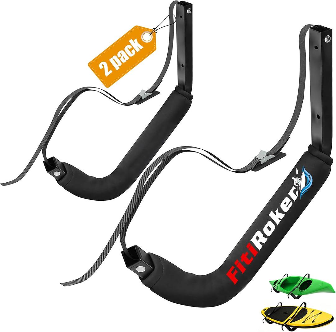 Kayak Wall Mount, Heavy Duty Kayak Wall Hangers with Adjustable Straps and Protective Foam Padding, Garage Wall Storage Rack Kayak, Canoes, SUPs, Surfboards, 125 LBS Capacity