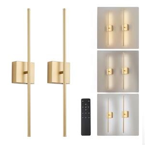 KARTOOSH 24.4 Inch Removable Battery Operated Wall Sconces Set of 2 with Remote Control, Stepless Colors 3000K-6000K & Dimming, 350°Rotate, LED Gold Wireless Wall Light for Living Room, Bedroom, Gold