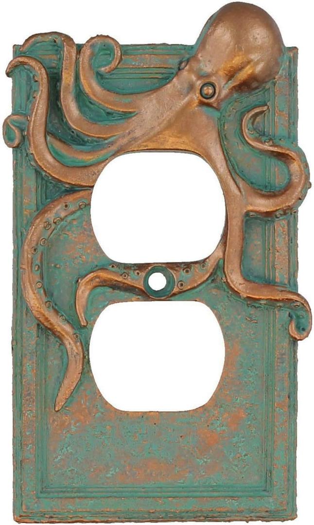 Top Brass Large Octopus/Kraken Electrical Cover Wall Plate Bronze/Verdigris Finish - Single Switch, Double, Rocker, Outlet (Outlet)