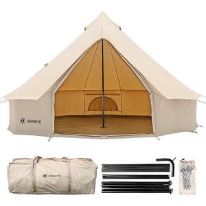 Canvas Bell Tent Yurt Tent 4 Seasons for Camping 100% Cotton Glamping Tents with Stove Jack, Family Camping Outdoor Hunting Party (Beige)