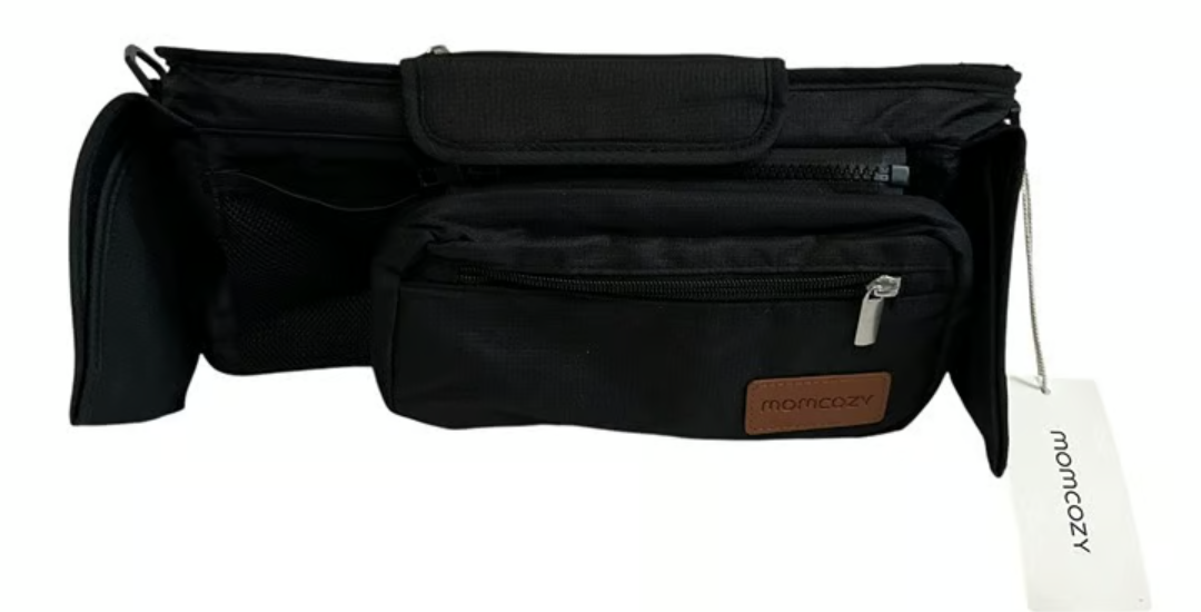 Momcozy Universal Stroller Organizer for Baby Strollers, Black, with Insulated Cup Holder, Detachable Phone Bag & Shoulder Strap, Large Capacity