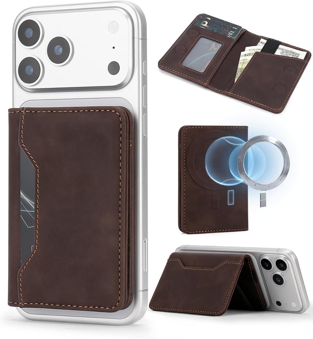 ASAPDOS For MagSafe Wallet,Magnetic Card Holder RFID Blocking Wallet with 5 Card Slots & Cash Pocket For iPhone 17/16/ 15/14/ 13/12/ Pro/Max/Plus/Air Vintage Brown