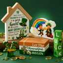 Thyle 10 Pcs St. Patrick's Day Table Sign Wooden Shamrock Lucky House Irish Lucky Block Book Stack Tiered Tray Table Centerpiece for Farmhouse Home Kitchen Party Decor(Let The Shenanigans Begin)