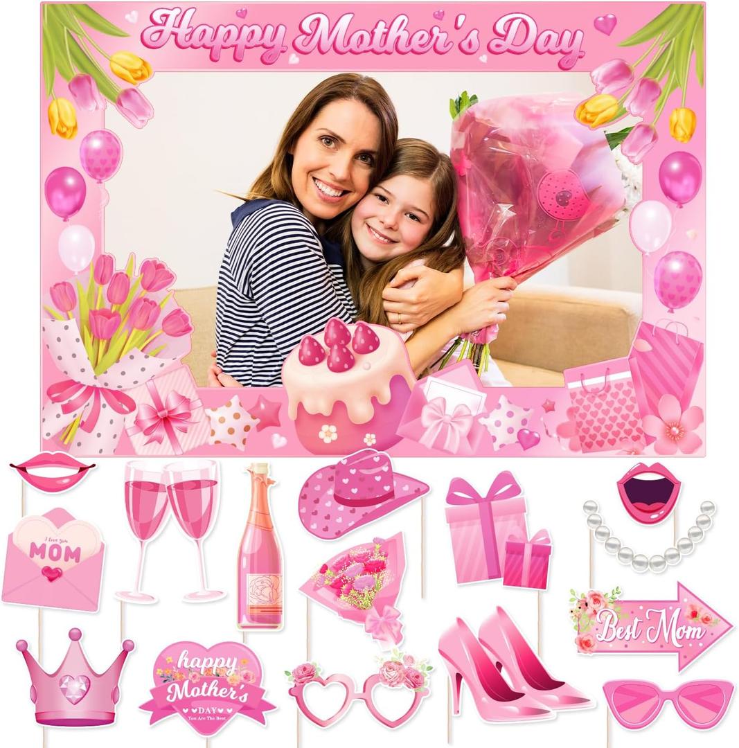 Generic Mother's Day Decorations Happy Mothers Day Photo Booth Props for Mothers Day Party Decoration Supplies, 16 PCS