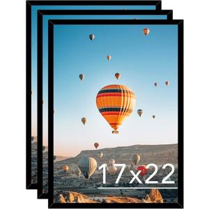 JCJMY 17x22 Picture Frame Set of 3 Black for Poster Photo Picture, Horizontal and Vertical Formats for Wall Hanging, 17 x 22 Wall Gallery Poster Photo Frame for 17 by 22 Photos Posters, 3 Pack, Black