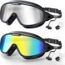 Adult Swim Goggles 2 Pack, Anti-Fog 180 Wide View UV Protection Pool Swimming Goggles for Adult Youth Men Women (Silver/Mirrored & Aqua/Mirrored)