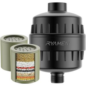 Ryamen Heavy Duty Shower Filter, Shower Water Filter, 99% REMOVAL Shower Head Filter for Hard Water, Heavy Metals, Chlorine (2 Cartridges, Black)