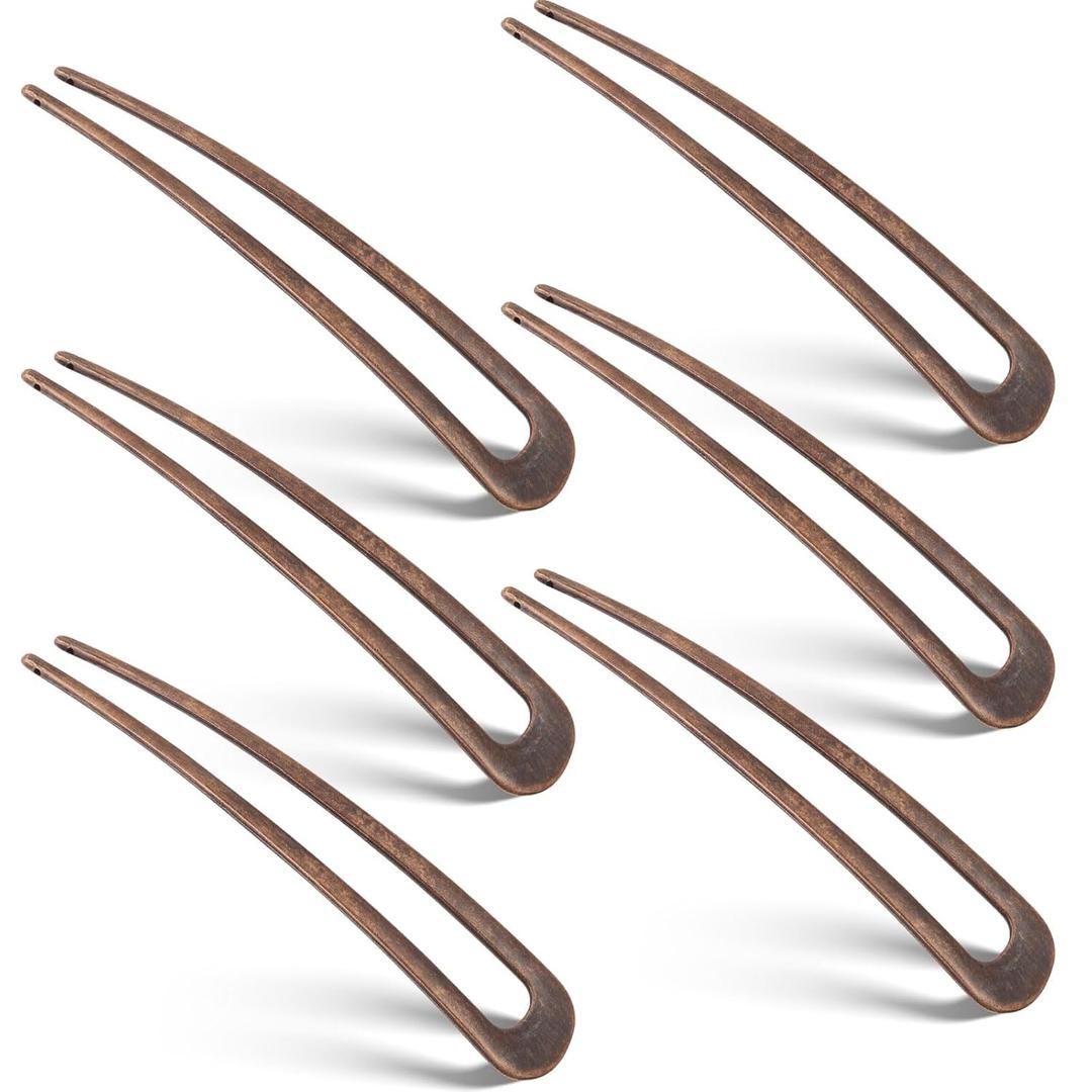 WILLBOND 6 Pieces French Hair Pins Metal U Shaped Updo Hair Forks for Long Thick Twist Hairstyle Chignon 2 Prong Sticks Hairpins for Women Lady Buns Hairstyle Accessories(Bronze)