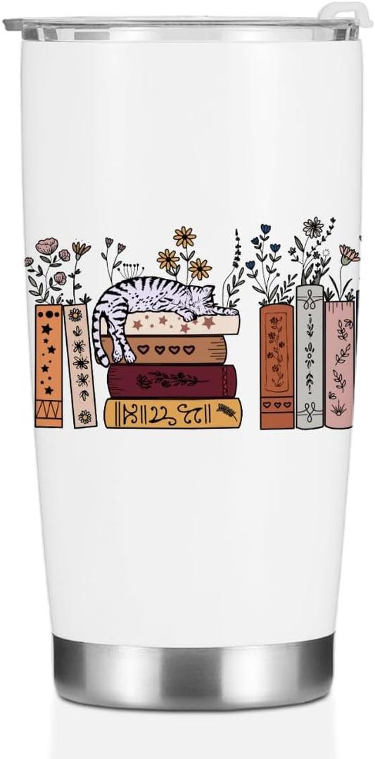 Book Lovers Gifts, Tumbler, Cute Stainless Steel Coffee Mug with Lid, 20 oz Insulated Thermal Cup Birthday Christmas Thanksgiving Reading Book Accessories, Librarian Gifts for Women Sister Girlfriend (Multi 607)