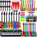 Inflatable Rock Star Toys, 48pcs 80s 90s Party Decorations Inflatable Party Props Musical Instrument Blow up Guitar Inflate Rock Band for Carnival Rock and Roll Party Favors (Random Color)