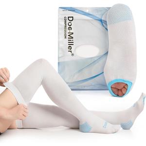 Doc Miller TED Hose Thigh High Anti Embolism Stockings for Women & Men, Hospital Style Surgical Stockings, Plus Size White Compression Socks 15-20mmHg, Support Hose with Inspection Hole Medium