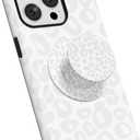 Svanove Cheetah Print Phone Case for iPhone 13 Pro Max Case with Magnetic Phone Grip, Cute Girly Leopard Case Compatible with Magsafe Phone Holder Stand for Women, Retro Y2k Hard Shell Cover, White