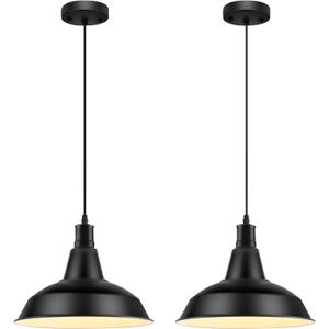 LOEHINLE Pendant Light Fixtures, 2Pcs Farmhouse Kitchen Island Lights Fixture, Industrial Hanging Pendant Lighting for Dining Room Bedroom, Black Metal Pendant Lamp, E26 Base, 12.2in