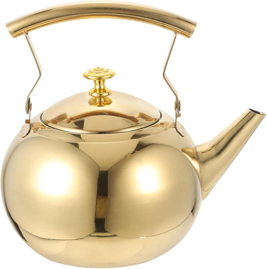 DOITOOL Stainless Steel Tea Kettle 1.5L Stovetop Tea Kettle, Classic Tea Kettle Food Grade Stainless Steel Teapot for Stove Top with Infuser and Ergonomic Handle for Water Tea Coffee (1.6 Quarts, Golden)