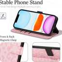 for iPhone 11 Wallet Case for Women, Flip Folio Purse Leather Phone Case with Credit Card Holder Slot RFID Blocking, Full Body Protection Girly Cute Leopard Cheetah Print Design, Pink