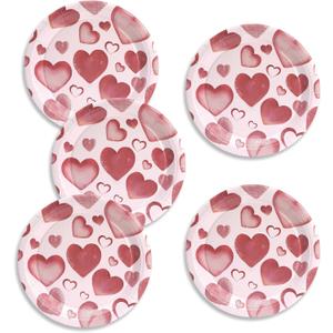 50Pcs Valentines Day Plates Party Supplies - Red Heart and Love Dessert Paper Plates for Anniversar, Wedding, Valentine's Day Party Decorations