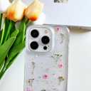 LSEEKA for iPhone 14 Pro Max Clear Case with Pressed Real Flowers Design,Glitter Cute Pink Floral Pattern Slim Soft TPU Protective Women Girl's Phone Cover for iPhone 14 Pro Max