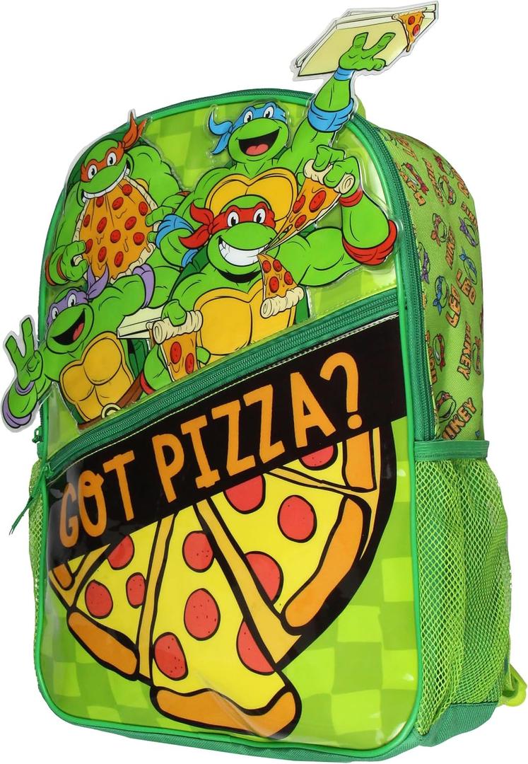 Teenage Mutant Ninja Turtles Backpack TMNT Got Pizza Travel Kids School 3D Book Bag, 17" x 3" x 13"