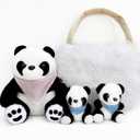 Perfectto Design Panda Stuffed Animal Bear Plush Toy for Girls 5 PCS Set - Mommy, 2 Babies, Bag, Blanket stuffies 3 4 5 Year Old Girl, Little Girls Birthday, Christmas Age 3-9