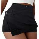 SHENHE Women's Vintage Mini Denim Skorts Wrap Overlay Irregular Stretchy Cargo Shorts Pure Black X-Large