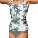 SOLY HUX Girl's Swimsuits Tropical Print Cutout Tankini Set 2 Piece Summer Bathing Suits (Green) 9Y