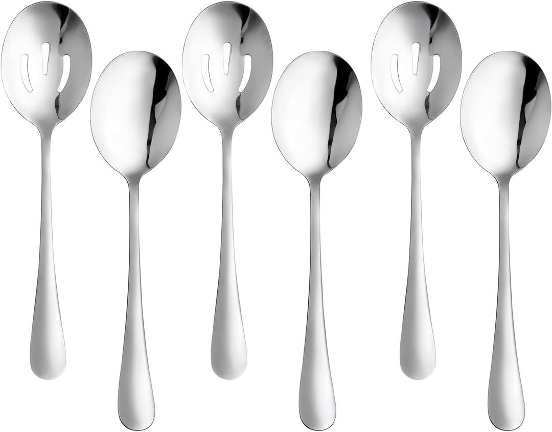 24 Pieces Serving Spoon Set, 8.7 Inch, Includes 12 Serving Spoons and 12 Slotted Spoons, Large Stainless Steel Buffet Banquet Utensils Cutlery Set for Home, Kitchen, Silver
