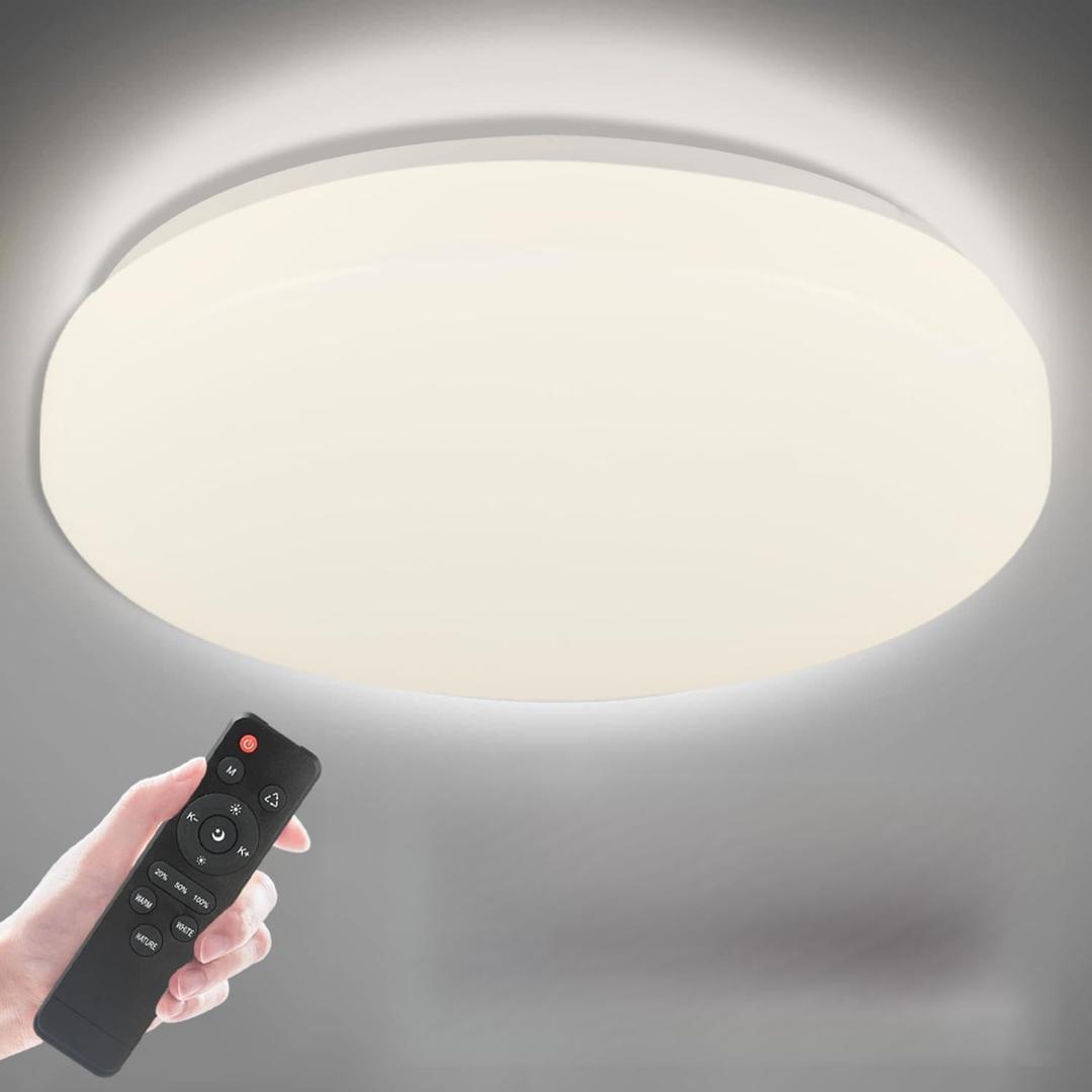 13 Inch Flush Mount Ceiling Light Fixture with Remote Control,24W Dimmable 3000K-6500K Light Colors Adjustabl,Modern Ceiling Lights for BedroomKitchens