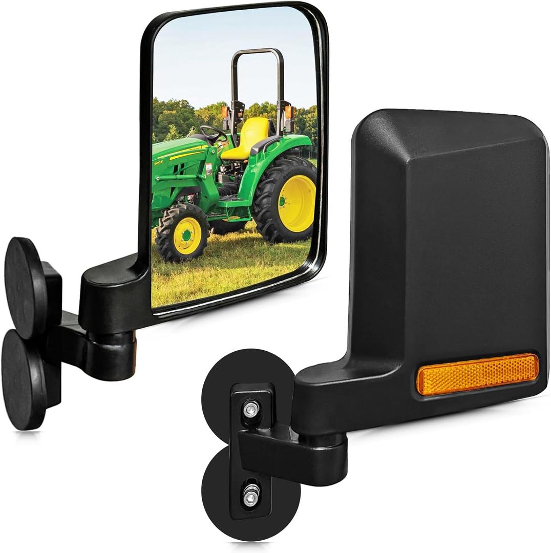Universal Tractor Side Mirrors Compatible with Forklifts, Lawn Movers Kubota B BX Mahindra Tractor Accessories with Rubber Coated Magnetic Mounting Base - Plug and Play