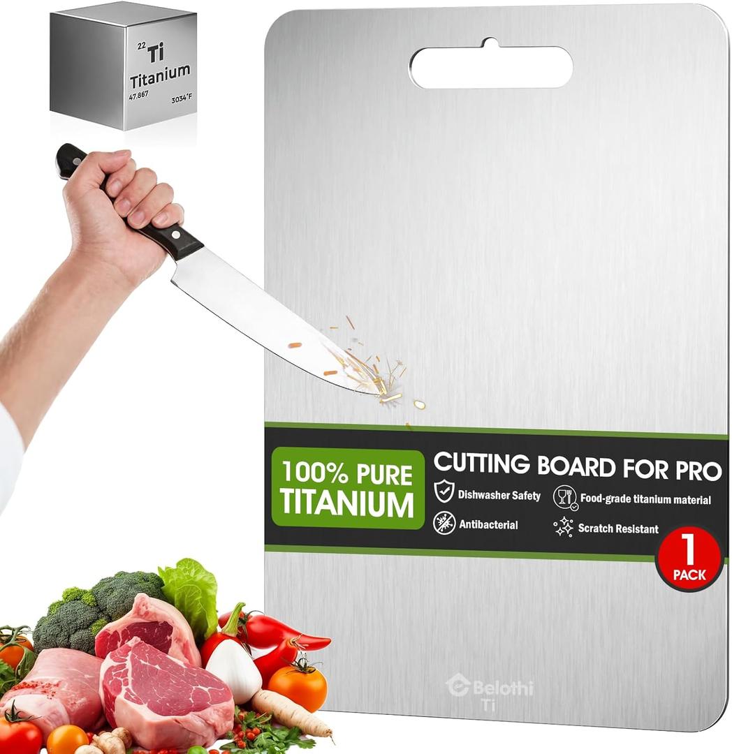 Titanium Cutting Board, 100% Pure Titanium Cutting Boards for Kitchen, Cutting Boards Non Toxic for Separating Raw Meat, Vegetables and Fruits, Dishwasher Safe & Knife Friendly(14"L x 10"W)