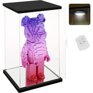 NONEMEY Clear Acrylic Display Case with Remote Control Light for Bearbrick, Dustproof Model Showcase Organizer Box, Display Case for Collectibles Bearbrick (9.8×7.9×16.5inch,25×20×42cm)