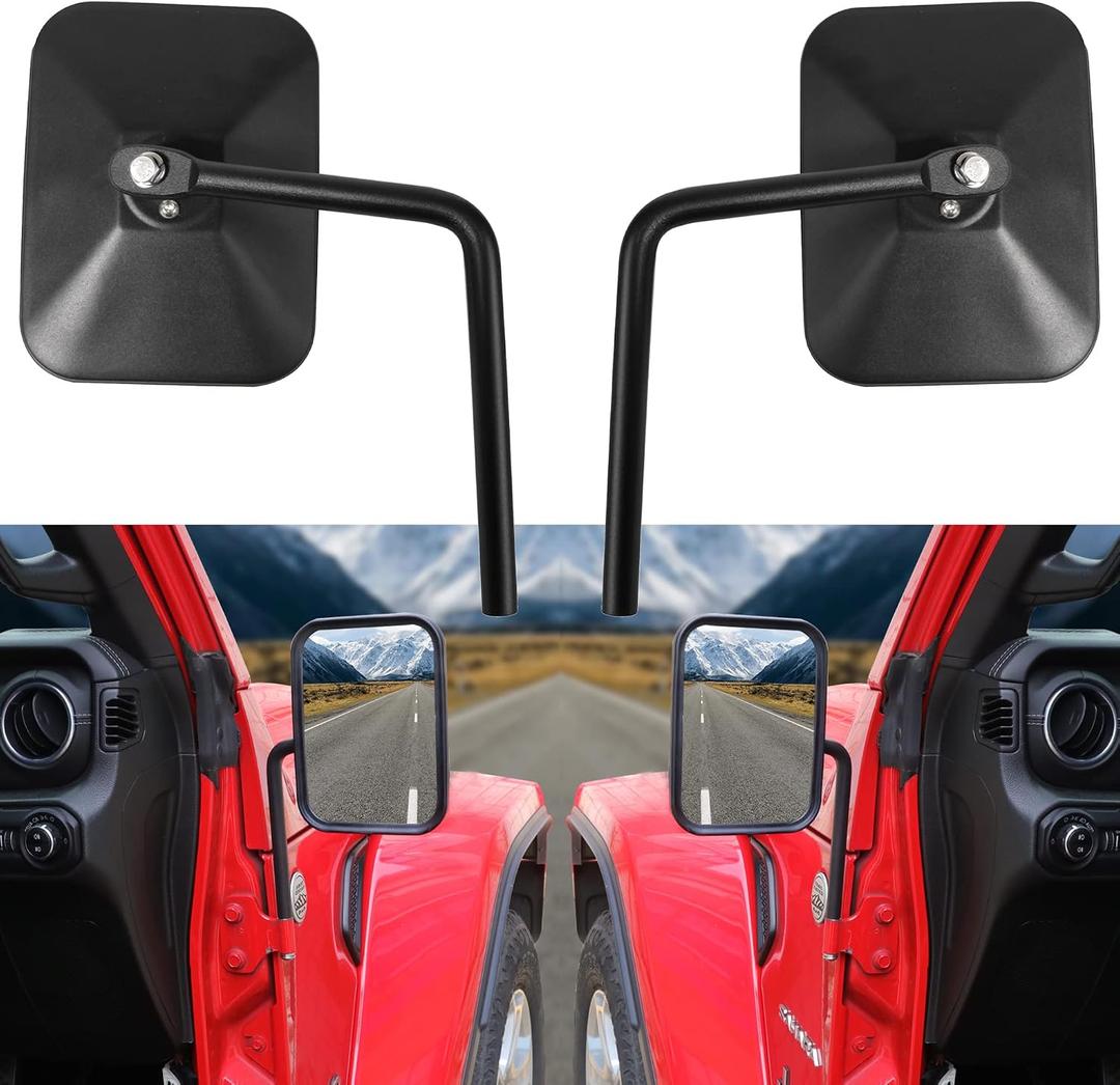 Doors Off Mirrors for 2007-2025 Jeep Wrangler JK JL 4XE Gladiator JT Aluminum Side Rear View Mirror Door Hinge Mount Accessories, Anti-shake, Durable, Black 1 Pair, Large