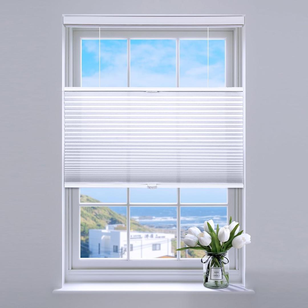 SUNFREE Top Down Bottom Up Cellular Blinds,Cellular Shades Blackout, Honeycomb Window Shade for Windows, 36" W x 64" H, White(Light Filtering)
