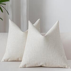 Leather Pillow Covers 18x18 Set of 2 Linen Style Cream Throw Pillow Covers Neutral Farmhouse Cushion Covers Waterproof Pet Hair Resistant Durable Easy Clean for Home Multi Scene Decor