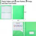 Mr. Pen- Plastic Folders with Pockets and Prongs, 24 Pack, Letter Size | Green, Flexible Plastic Folders with Prongs, Clear Front Pocket and Card Slot
