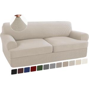 Turquoize 3 Piece T Cushion Sofa Slipcovers Stretch Couch Cover Furniture Covers with 2 Individual T Cushion Covers, Washable (2 Cushion Sofa, Island Fossi)