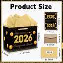 3 x HZRNNA Black and Gold 2026 Graduation Gift Bag, Large Congrats Grad Gift Bag with Card and Tissue Paper, Graduation Gift Wrap Bag for Class of 2026, Congrats Grad Party Decorations