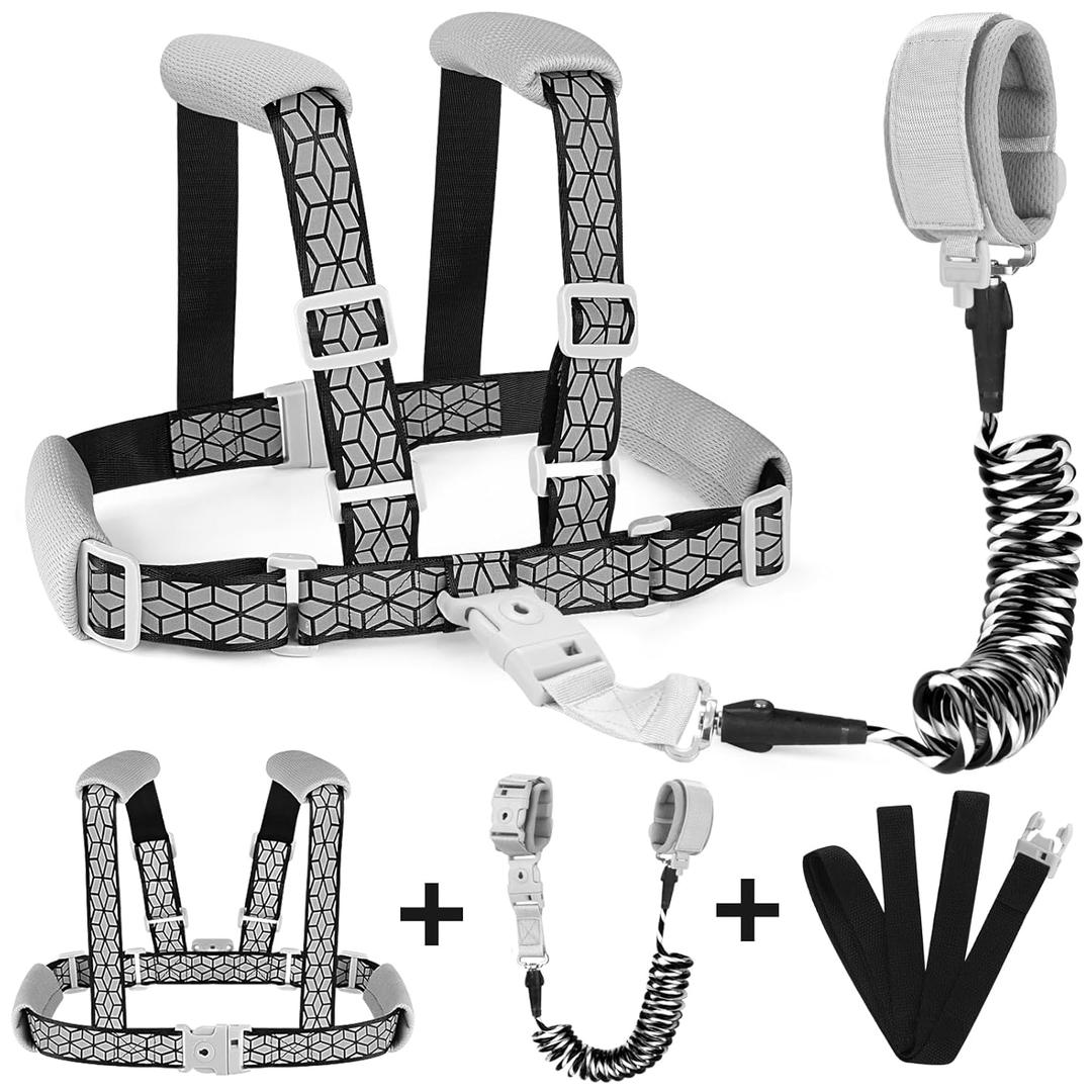 Toddler Harness Leash, Reflective Kid Harness with Anti Lost Wrist Link, Child Walking Harness Kids Leash Wristband Belt with Lock for Baby Boys Girls to Outdoor Travel