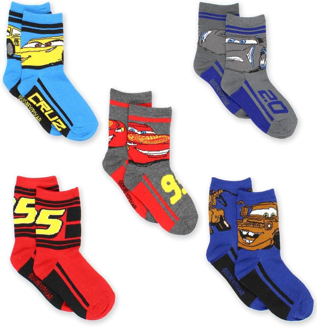 Disney Cars Boys Toddler Multi Pack Socks Set (X-Small, Grey/Multi Crew)