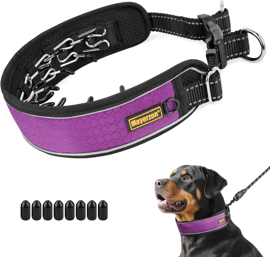 Mayerzon Patented No Pull Collar for Small Medium Large Dogs Beagle German Shepherd Rottweiler, Martingale Anti Pull Dog Collar with Buckle for Walking Training, Reflective, Adjustable, Waterproof (Large,3mm,18.5"-22.75"Neck, Purple)