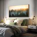 Living Room Wall Art Sunrise Misty Forest 24"x48" Modern Home Wall Decor Plants Wall Decorations Framed Artwork for Bedroom Dining Room Office Hotel