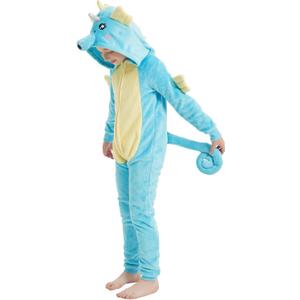 Kids Flannel Animal Onesie Costume Halloween Dress up Christmas for Girls and Boys (8 Years, Blue Seahorse)