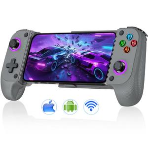 Phone Game Controller for iPhone/Android with with Hall Joystick, Wireless Mobile Game Controller Support Xbox Cloud, Steam Link, Call of Duty, Roblox, Cloud iOS Android Controller (Grey)