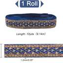 AHANDMAKER 10 Yards 1.6inch Fabric Embroidered Trim, Vintage Jacquard Ribbon Metallic Gold Rhombus Pattern Sewing Woven Trim Embroidered Ribbon decor for Crafts Making, Blue