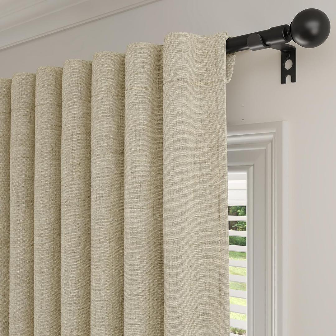 Rinwoc 100% Blackout Curtains 96 inch Length 2 Panels for Living Room, Linen Textured Room Darkening Thermal Insulated Noise Reduction Farmhouse Drapes for Bedroom (W52xL96, Beige)