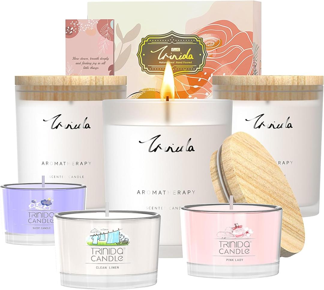TRINIDa Scented Candles 120 Hrs, Soy Candles for Home Scented, Aromatherapy Candle Set, Lavender Candle Gifts for Women Birthday