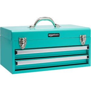 Amazon Basics Steel Tool Box Storage and Organization Drawers, 18.11 x 8.66 x 9.45 in, Turquoise Powder Coated Finish
